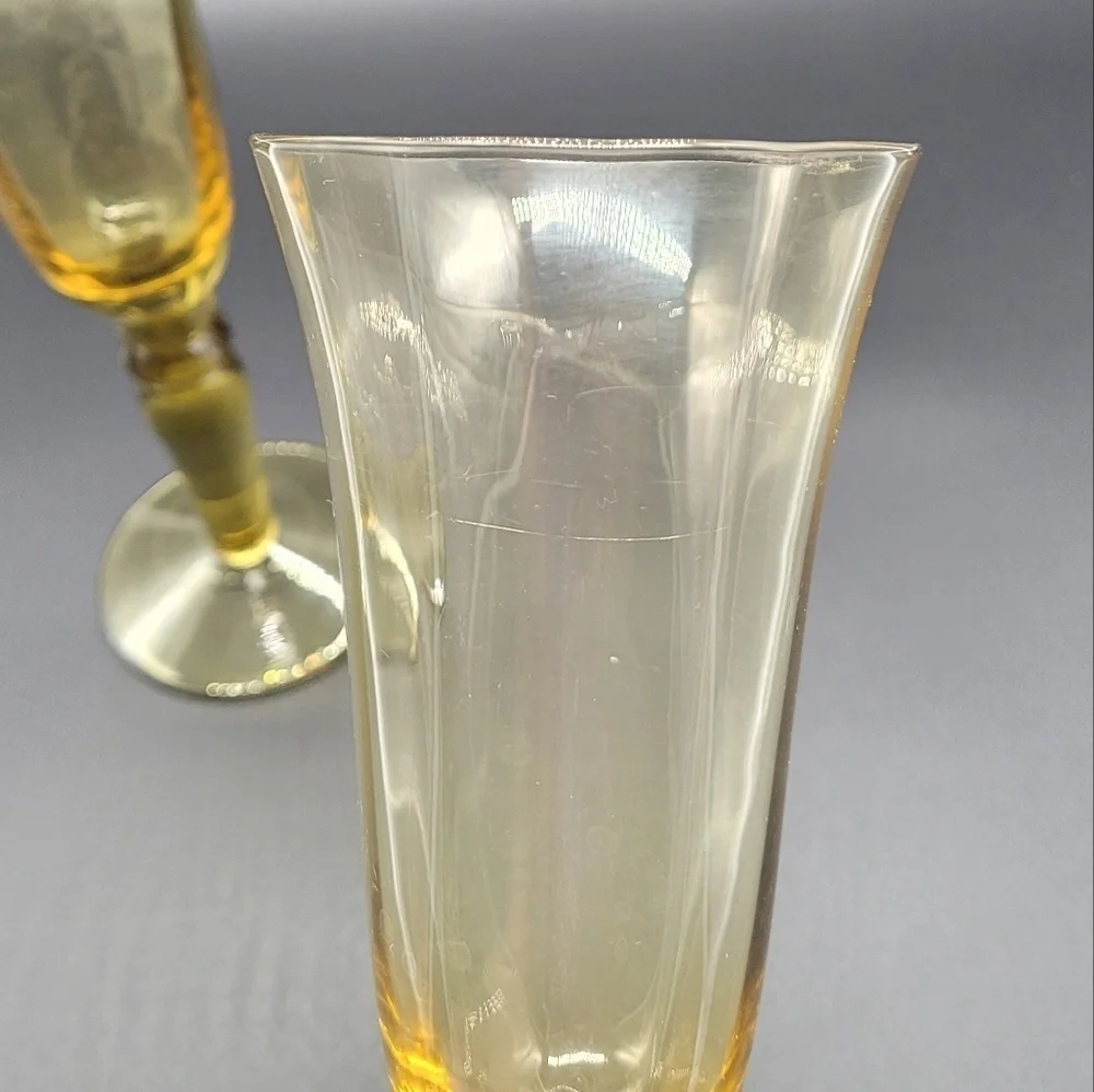 Vintage Amber Champagne Glasses Set Of 2 Rare​​​